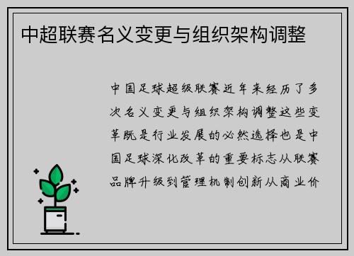 中超联赛名义变更与组织架构调整